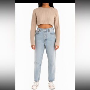 ZARA High Rise MOM Blue Acid Wash Ankle Button Fly Length Jeans